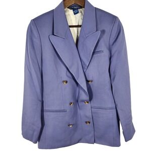 VTG Austin Reed Petite Lavender Periwinkle Wool Double Breasted Blazer Size 8